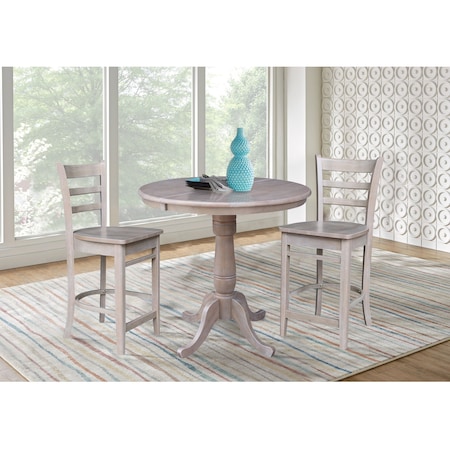 International Concepts 36 in. Round Counter Height Extension Dining Table w/12 in. Leaf and 2 Emily Counter Height Stools K09-36RXT-S6172-2